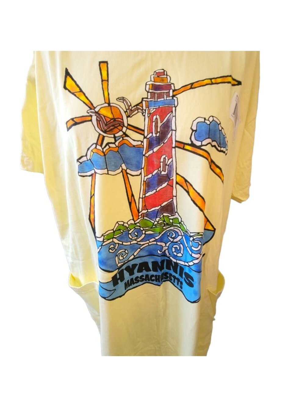 Hyannis Mass Beach Coverup Shirt Stained Glass Lighthouse Yellow Womans DH473